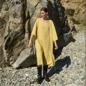 Linenfox Yellow Midi Dress XS